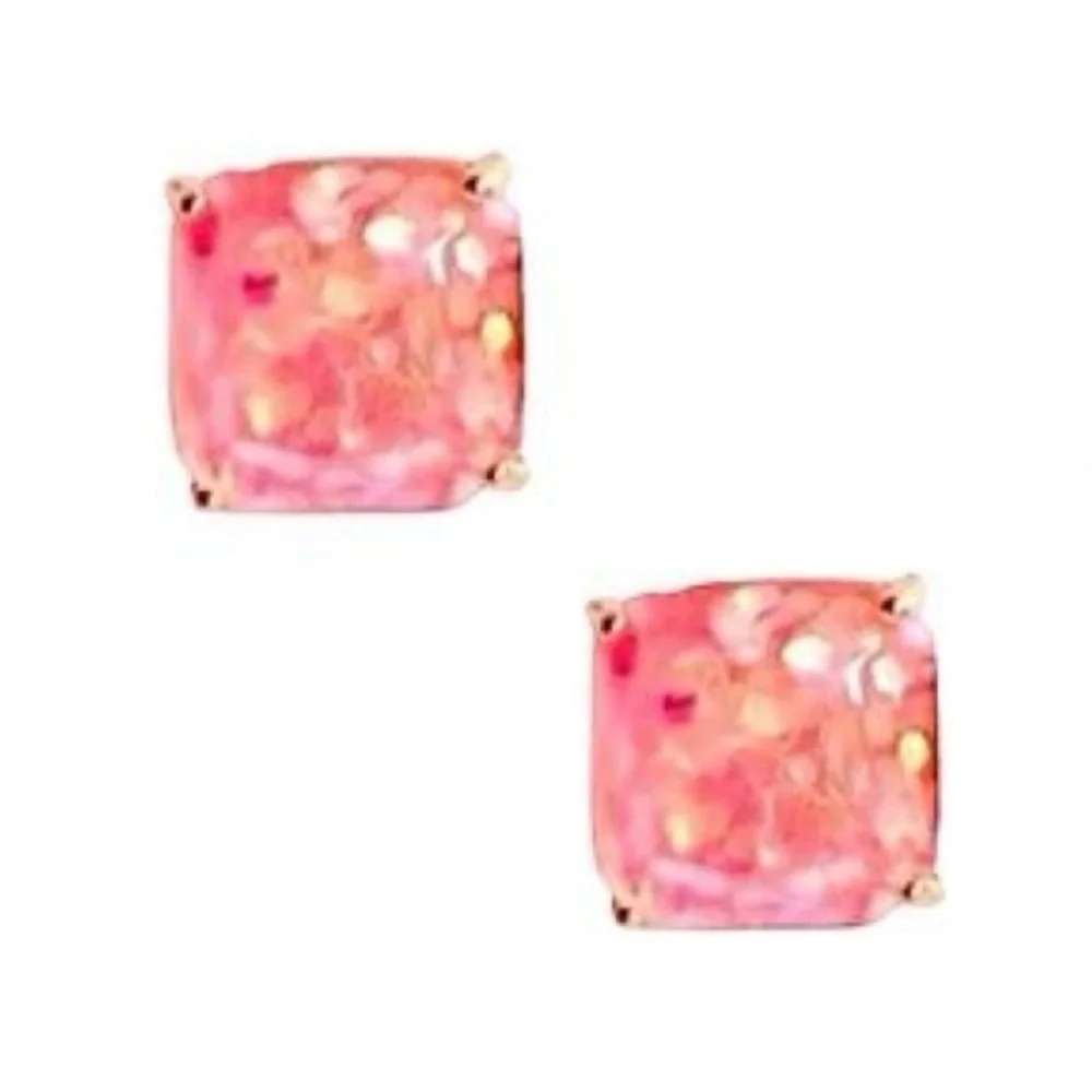 Kate Spade New York ♠️ something sparkly pink glitter square stud earrings - Picture 2 of 5